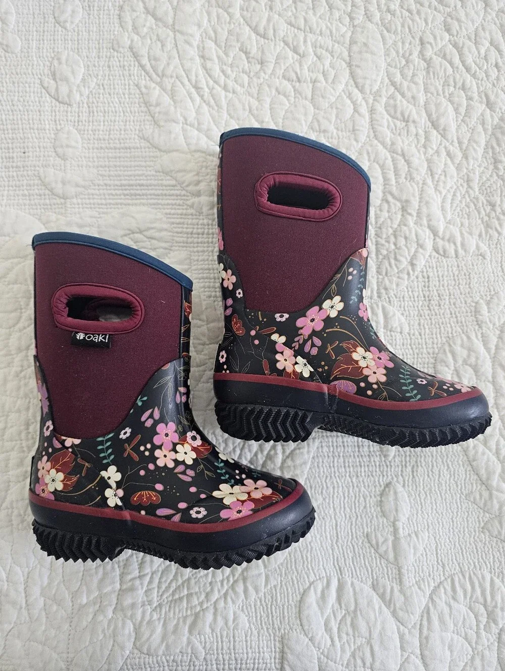 OKAIWEAR Midnight Floral Girls Rain/Snow Boots Size 9